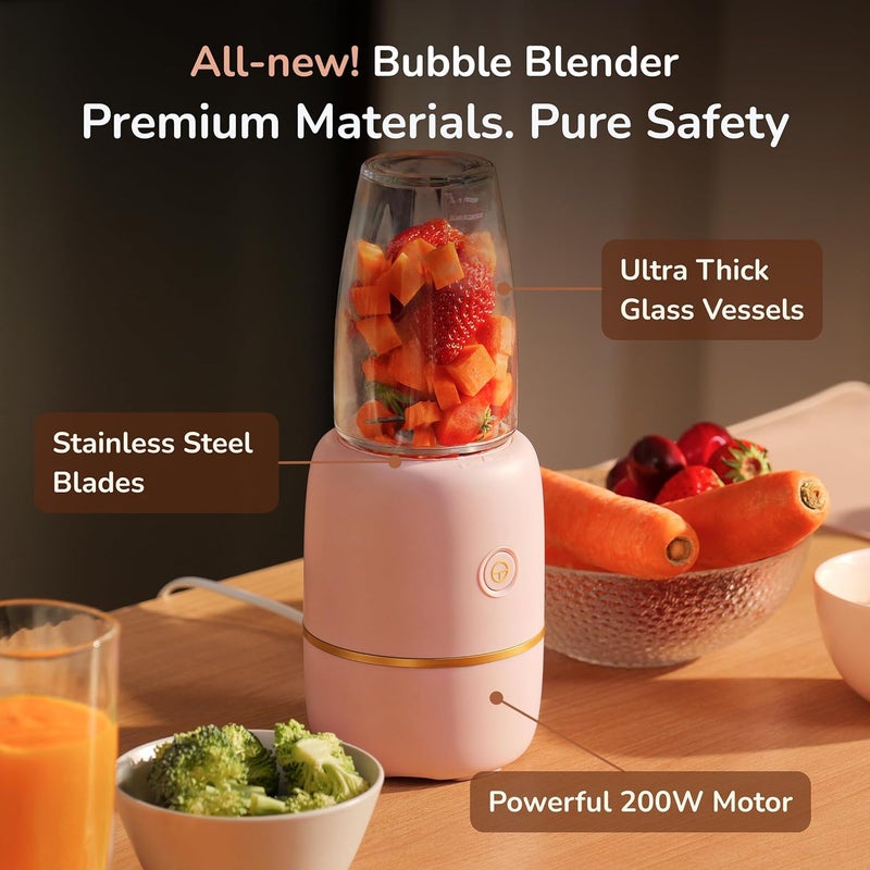 Kwiplee Bubble Blender, Baby Food Maker & Puree Blender with 2 Borosilicate Glass Cups, Compact Baby Bullet for Smoothies, Hands-Free One-Touch, 200W Motor, Rose - Image 3
